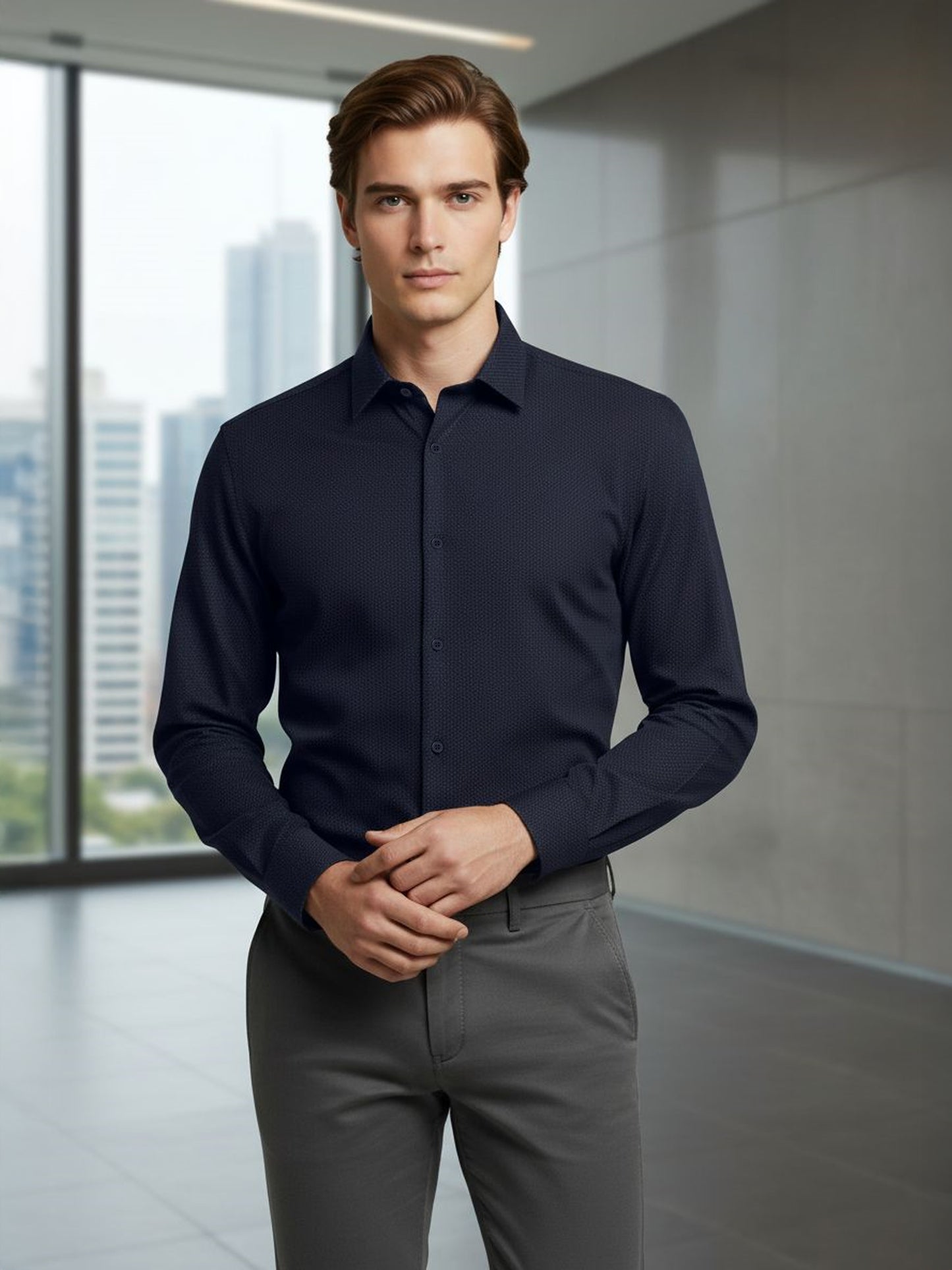 Celio* Men Blue Solid Regular Fit Cotton Shirts