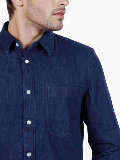 Celio* Cotton Regular Fit Men Solid Blue Shirts