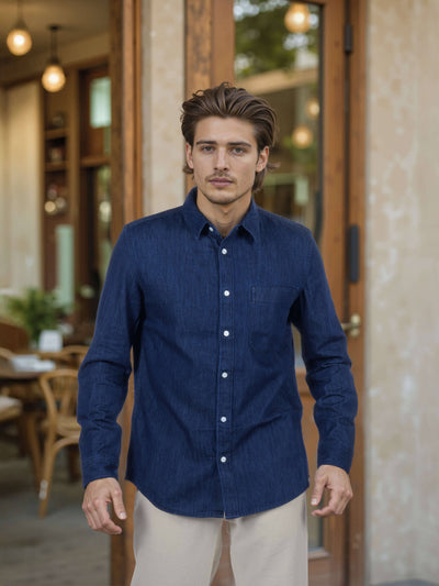 Celio* Cotton Regular Fit Men Solid Blue Shirts