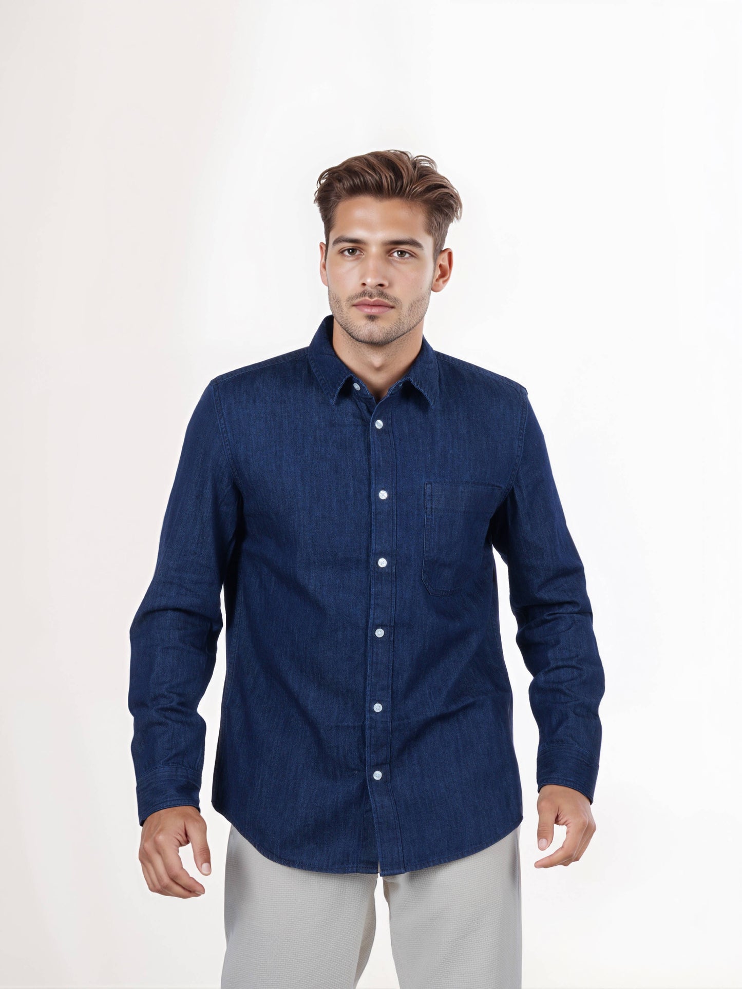Celio* Cotton Regular Fit Men Solid Blue Shirts