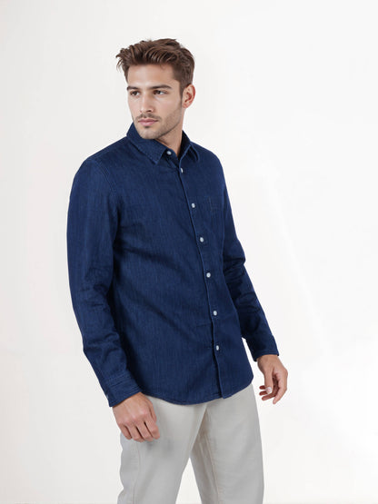 Celio* Cotton Regular Fit Men Solid Blue Shirts