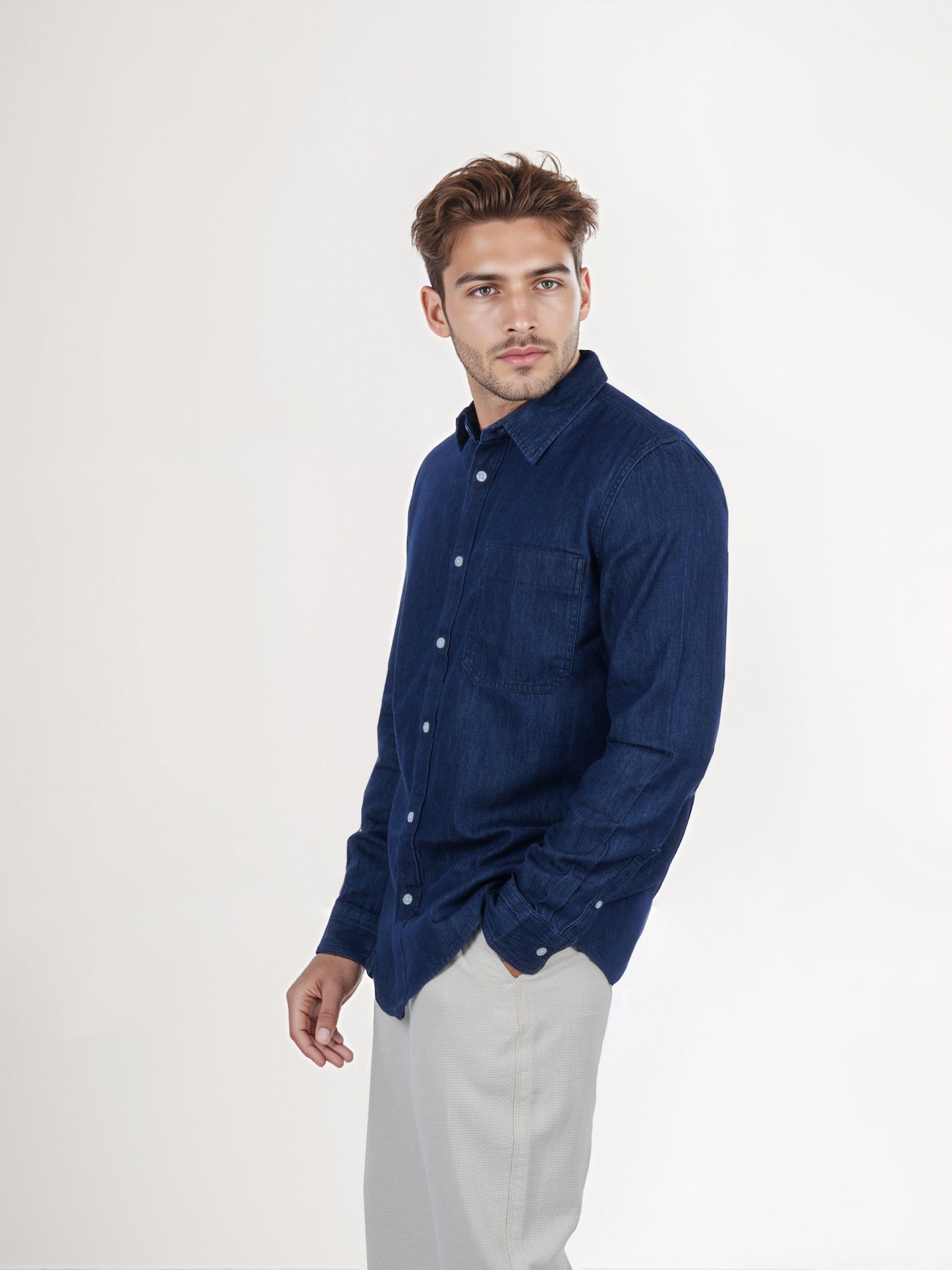 Celio* Cotton Regular Fit Men Solid Blue Shirts