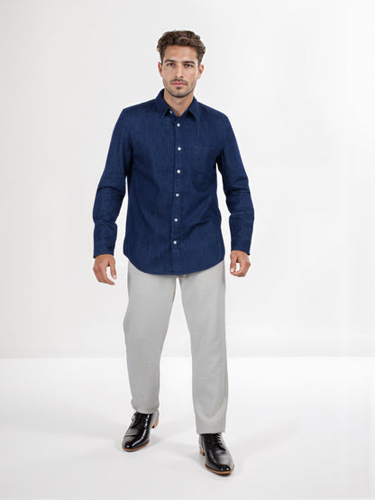 Celio* Cotton Regular Fit Men Solid Blue Shirts