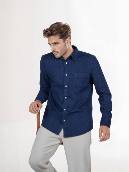 Celio* Cotton Regular Fit Men Solid Blue Shirts