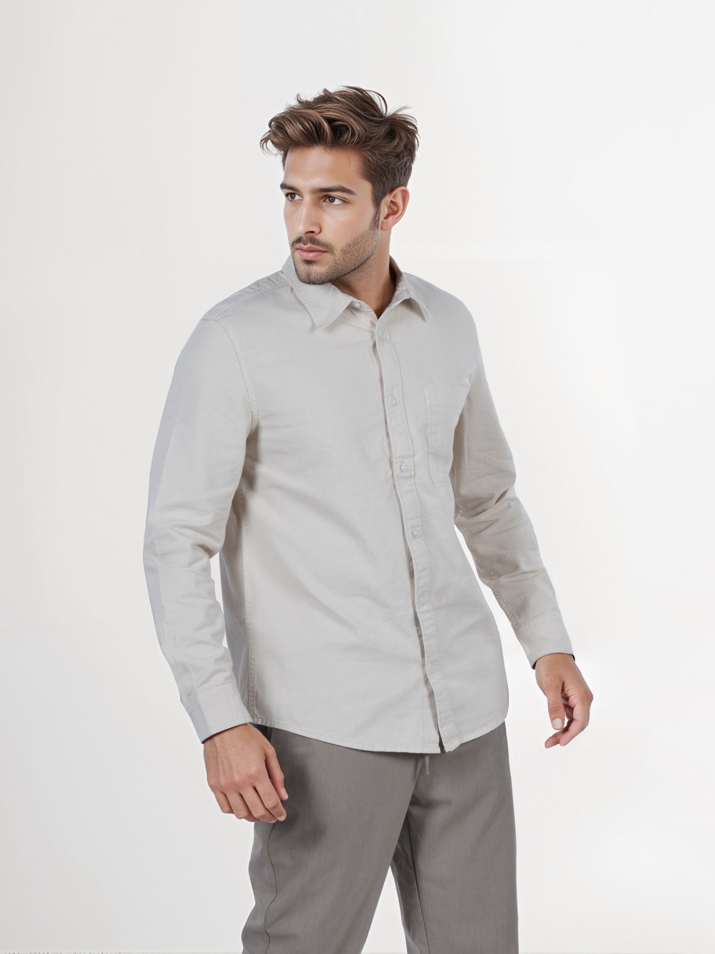 Celio* Beige Men Cotton Solid Regular Fit Shirts