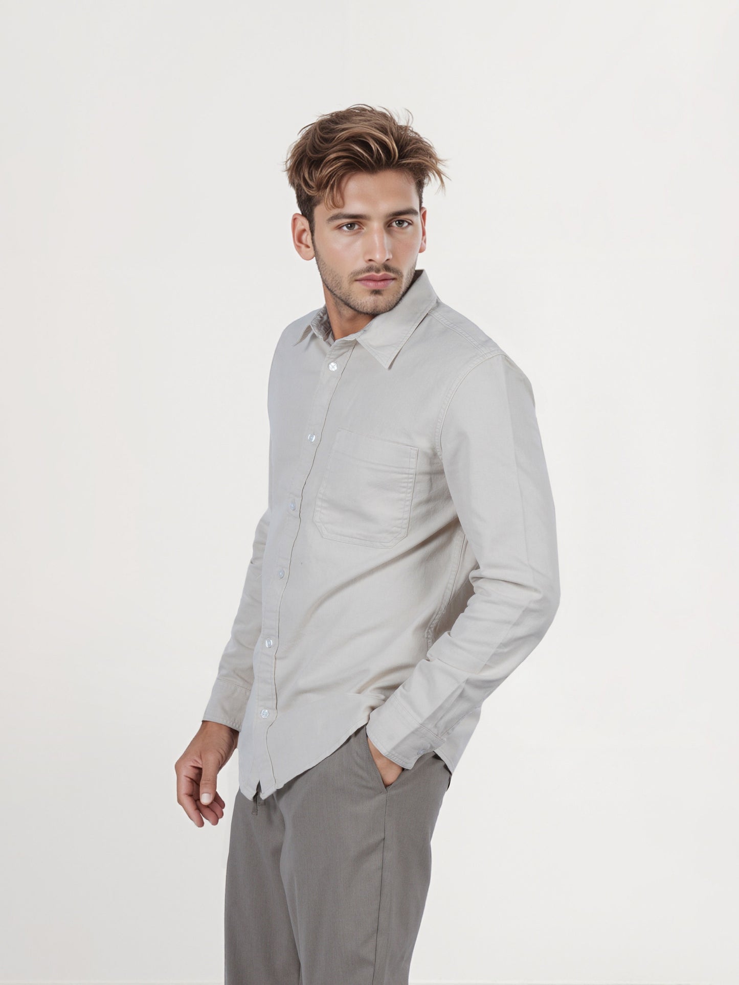 Celio* Beige Men Cotton Solid Regular Fit Shirts