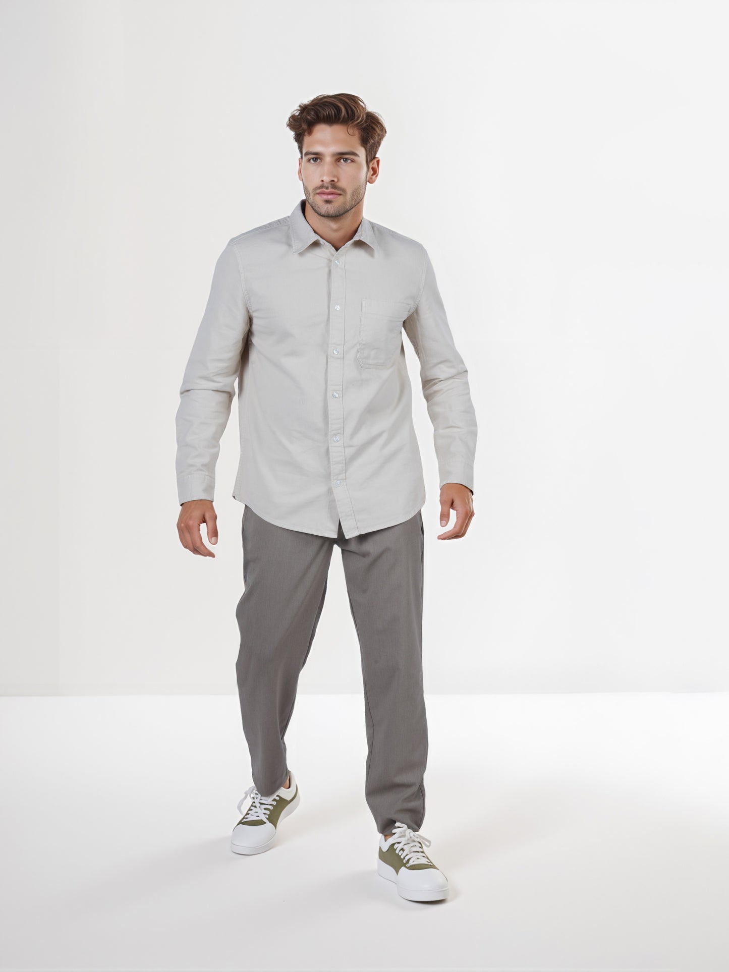 Celio* Beige Men Cotton Solid Regular Fit Shirts