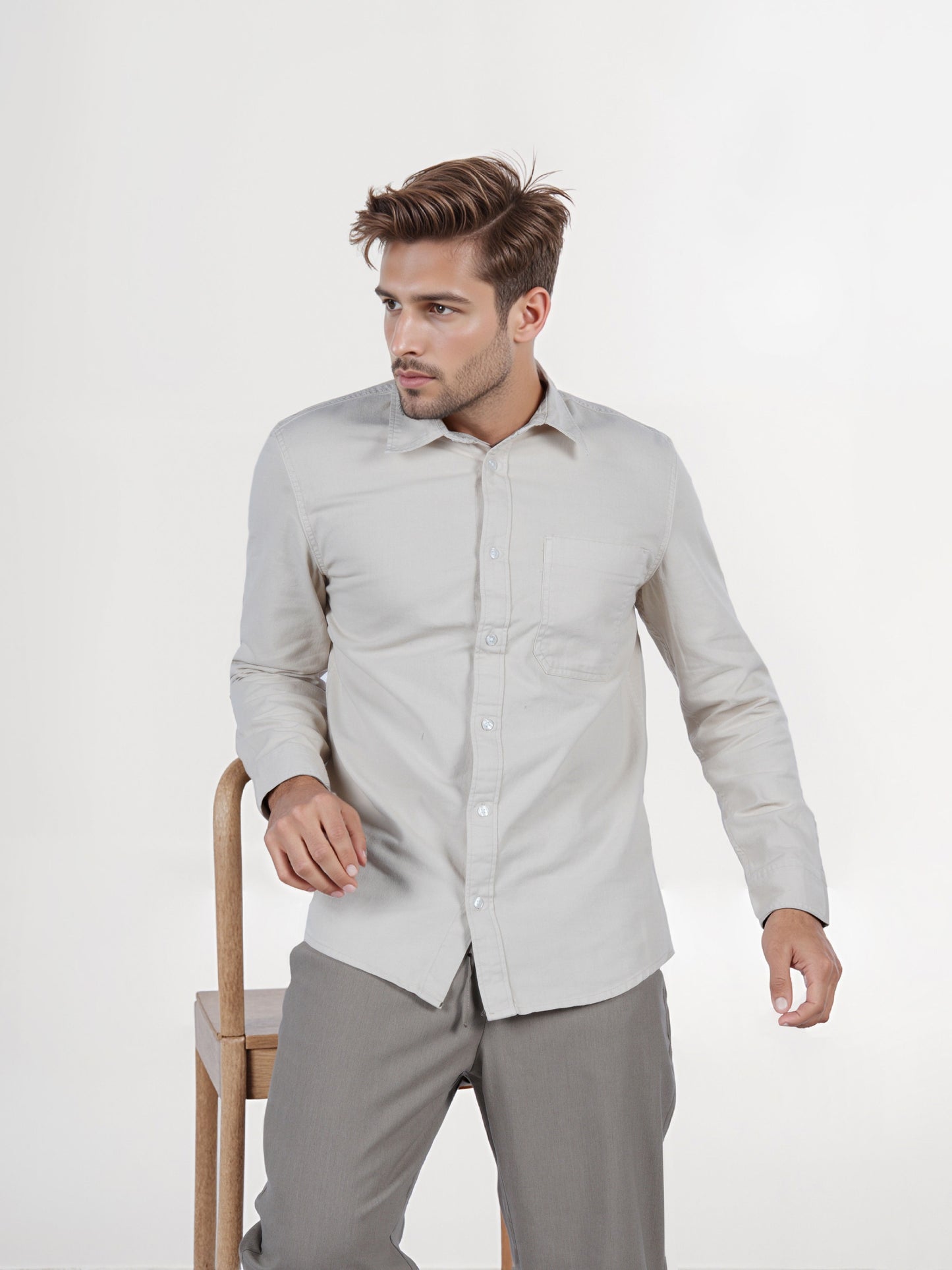 Celio* Beige Men Cotton Solid Regular Fit Shirts