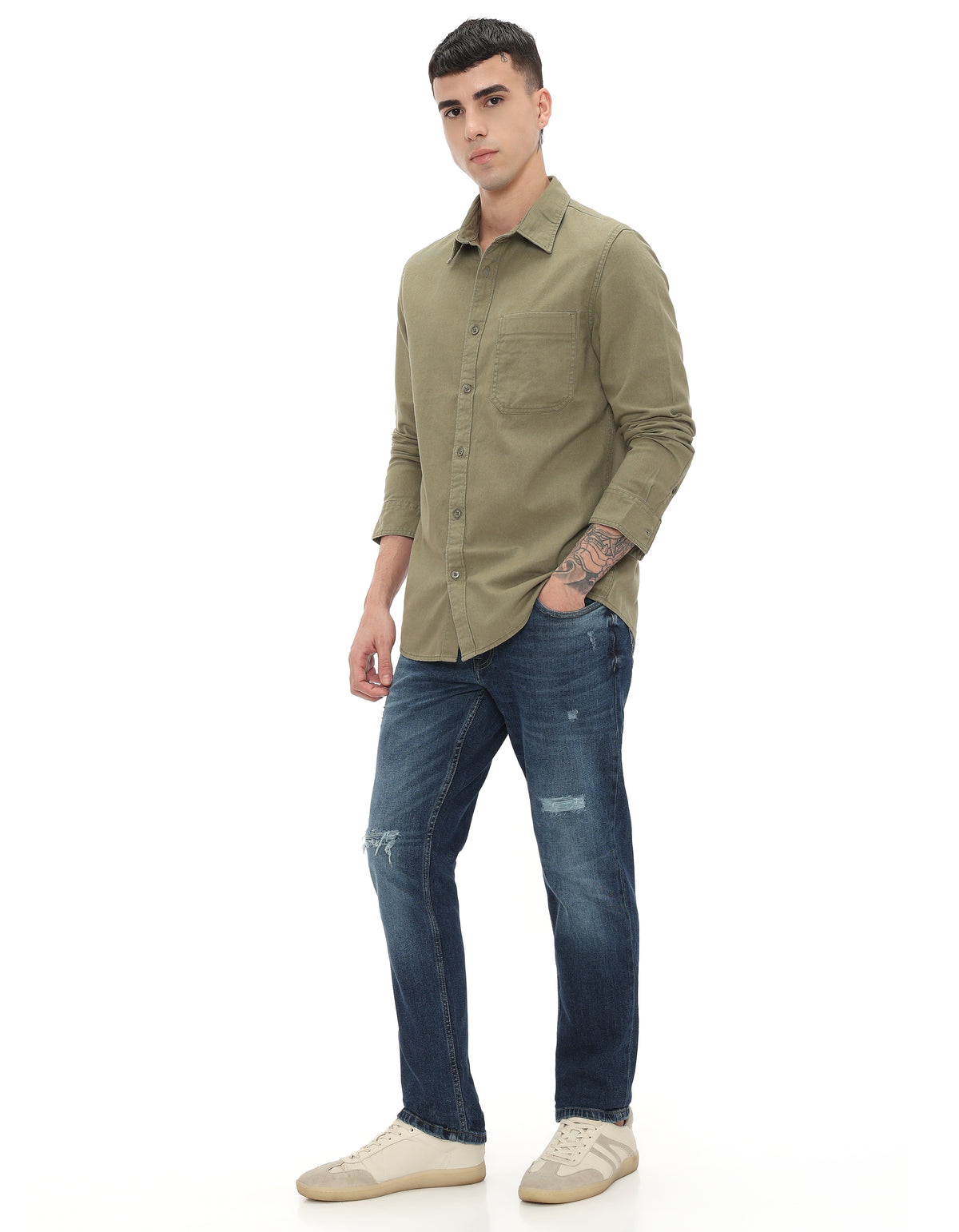 Regular Fit 100% Cotton Solid Shirts - Khaki