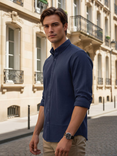 Celio* Men Blue Solid Regular Fit Cotton Shirts