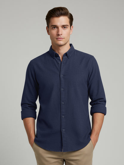 Celio Men Blue Solid Regular Fit Cotton Shirts