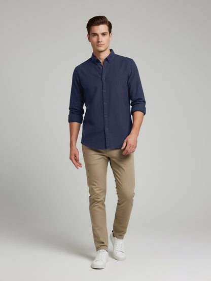Celio Men Blue Solid Regular Fit Cotton Shirts
