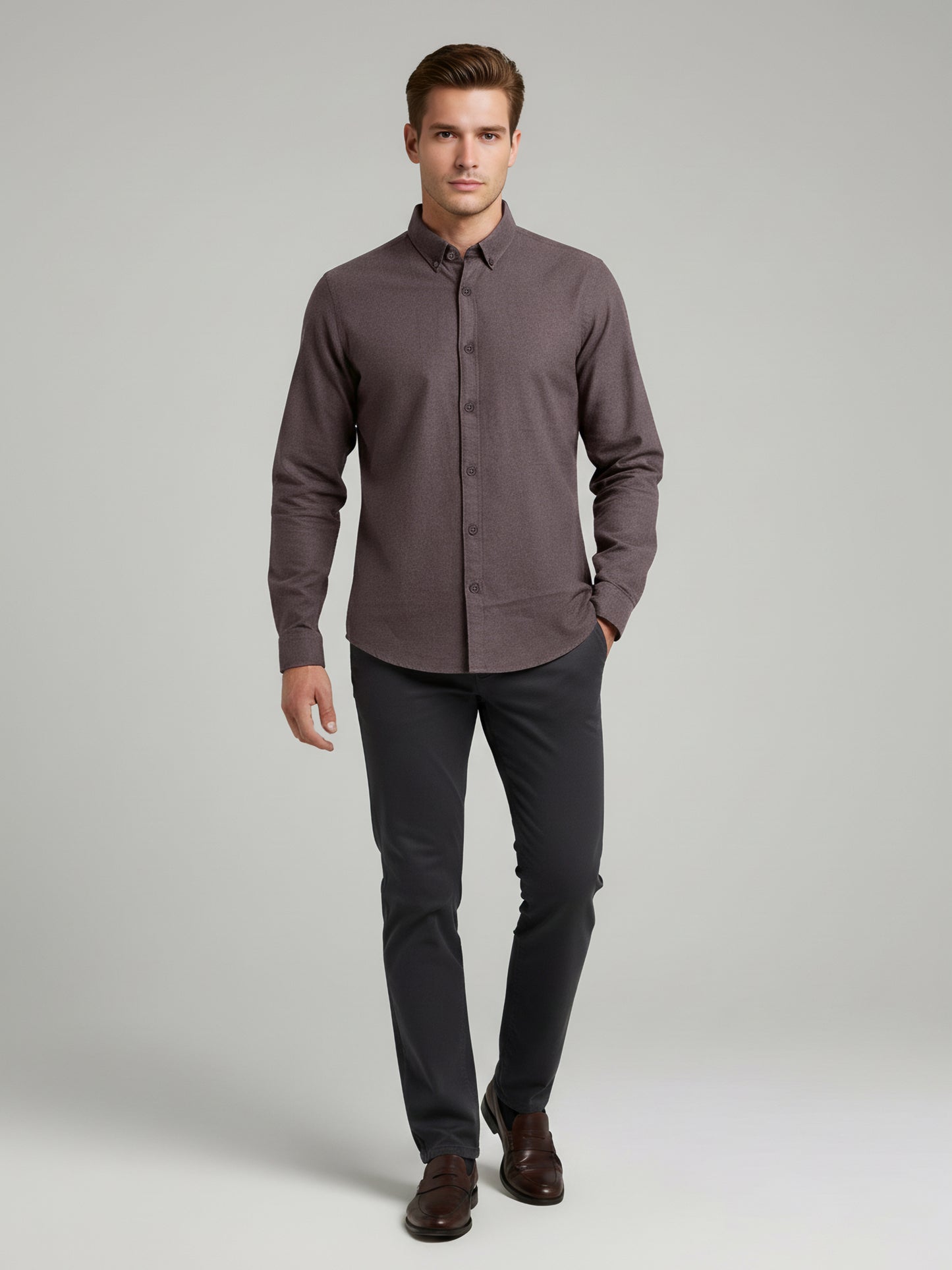 Celio Men Brown Solid Regular Fit Cotton Shirts