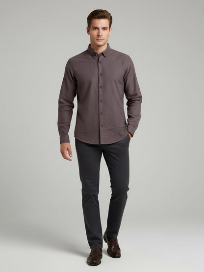 Celio Men Brown Solid Regular Fit Cotton Shirts