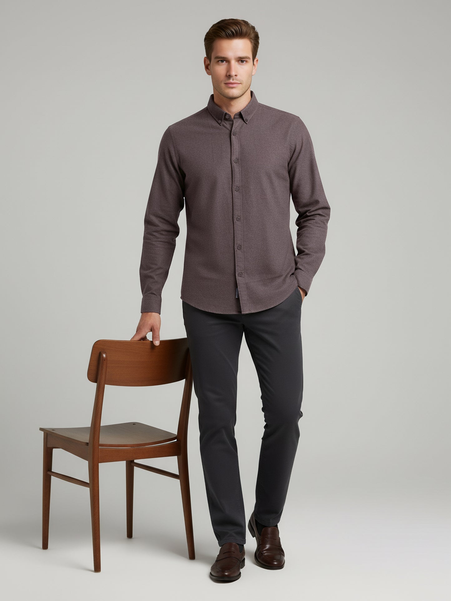 Celio Men Brown Solid Regular Fit Cotton Shirts