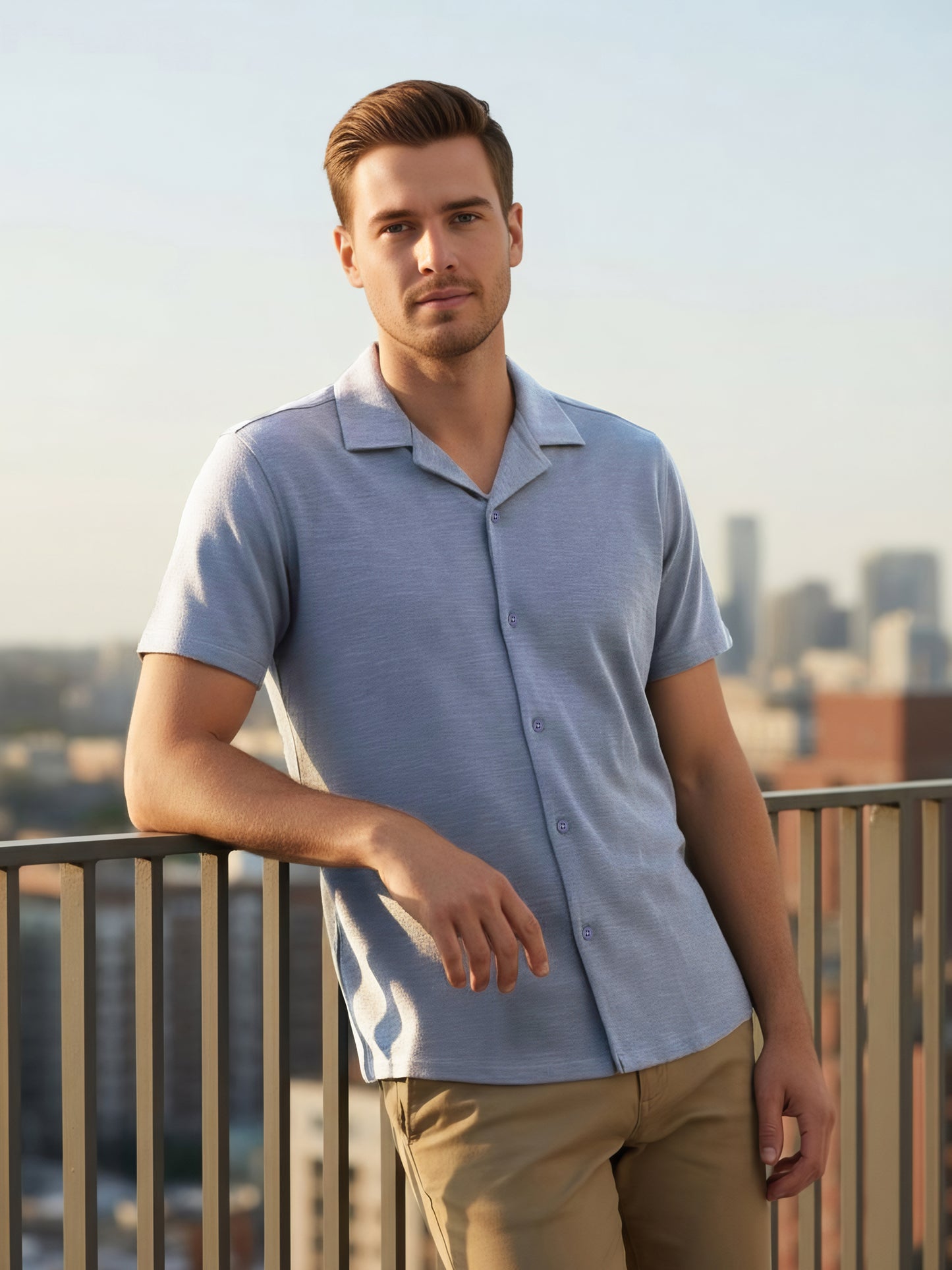 Celio Men Blue Solid Regular Fit Cotton-Poly-Blend Shirts