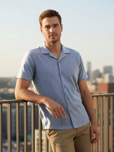 Celio* Men Blue Solid Regular Fit Cotton-Poly-Blend Shirts