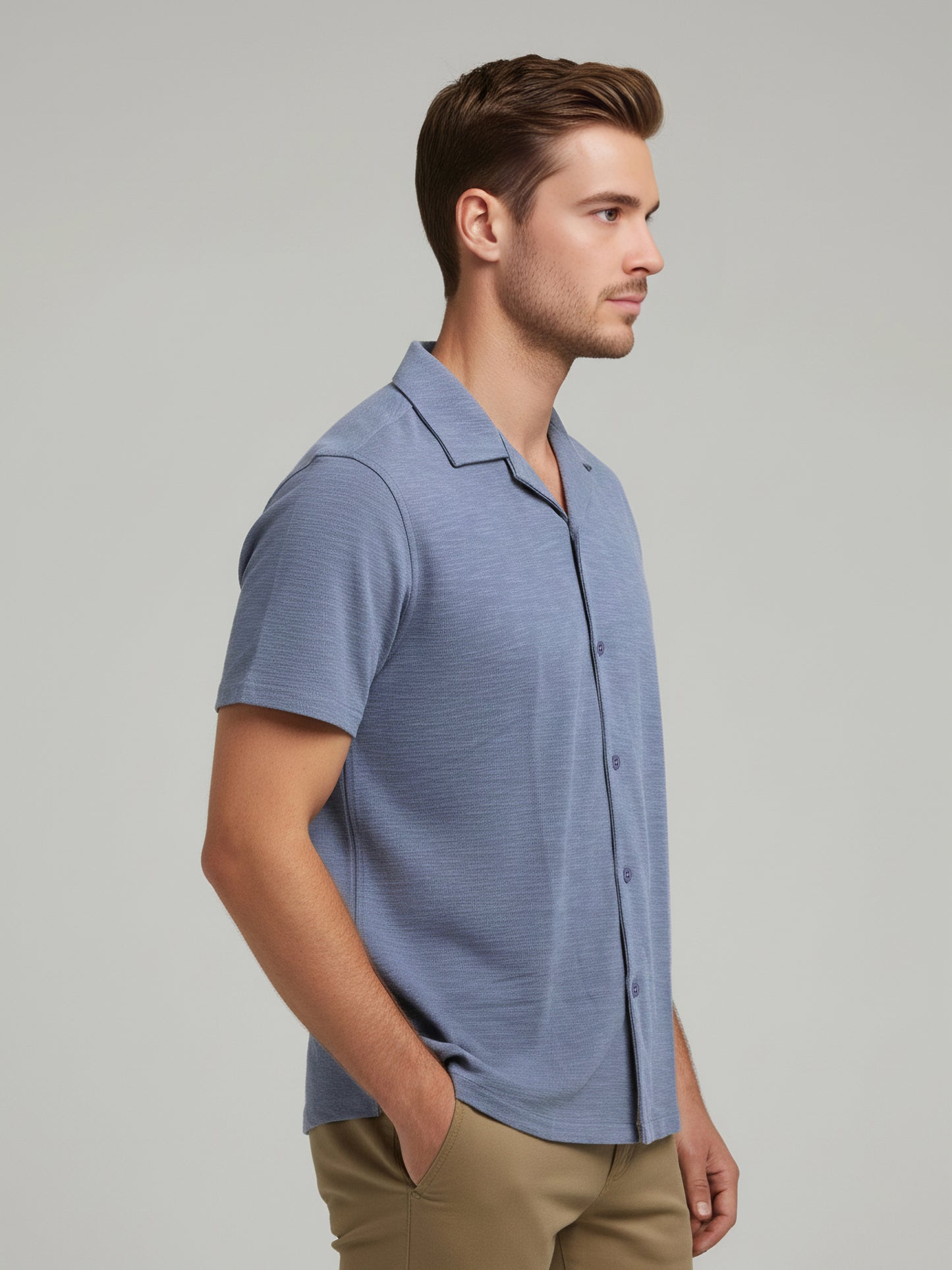 Celio Men Blue Solid Regular Fit Cotton-Poly-Blend Shirts