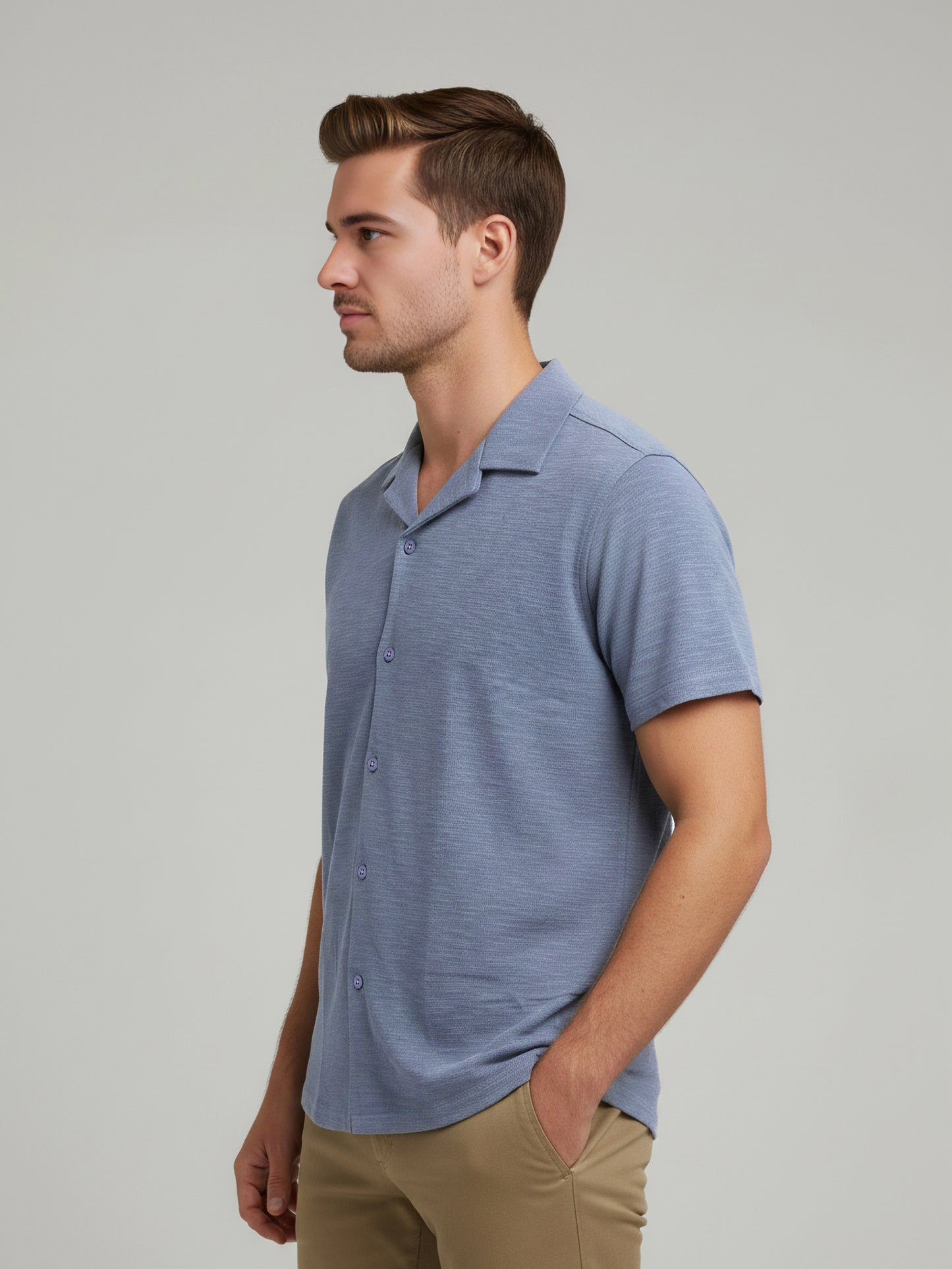 Celio Men Blue Solid Regular Fit Cotton-Poly-Blend Shirts