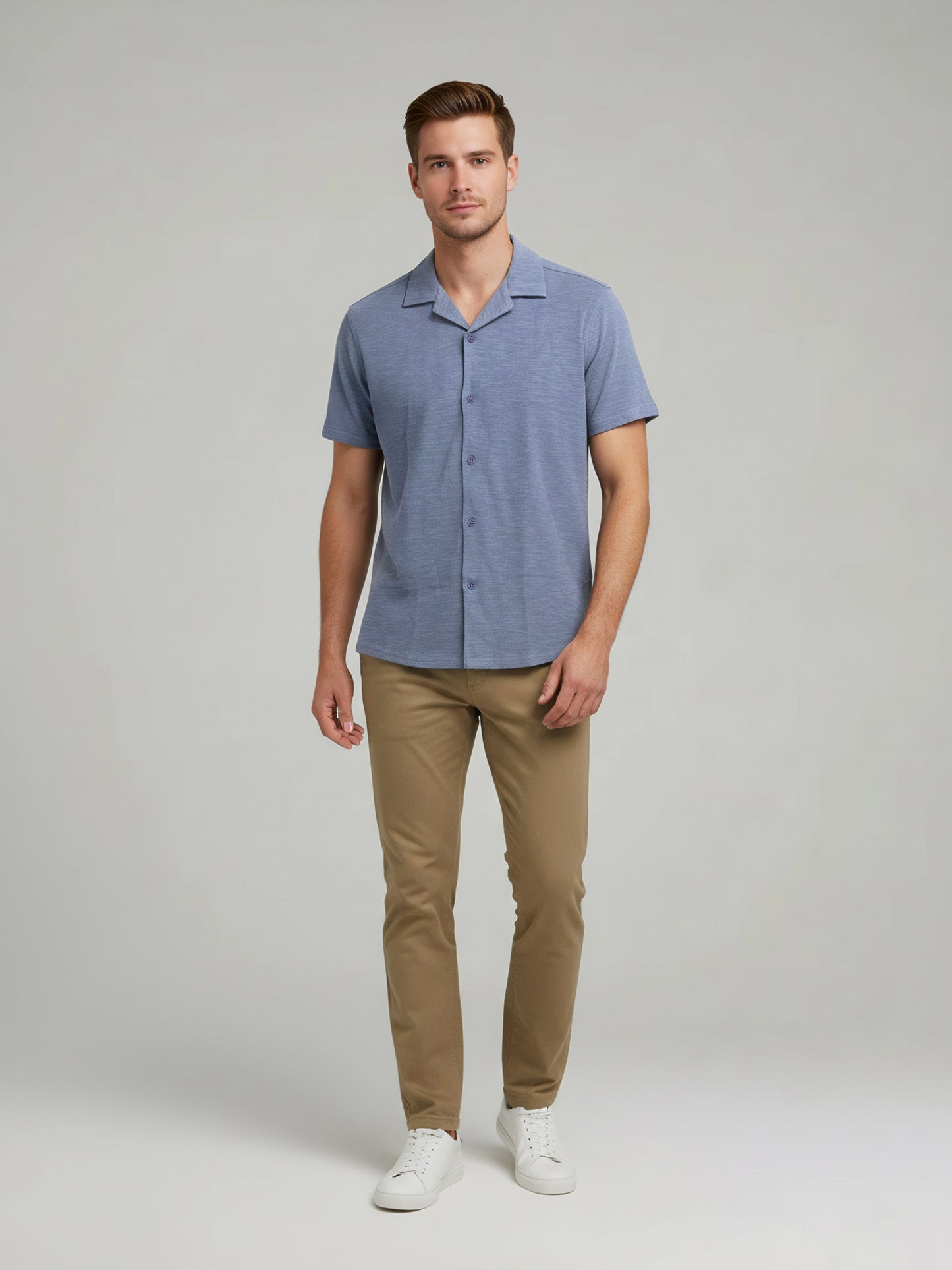 Celio Men Blue Solid Regular Fit Cotton-Poly-Blend Shirts