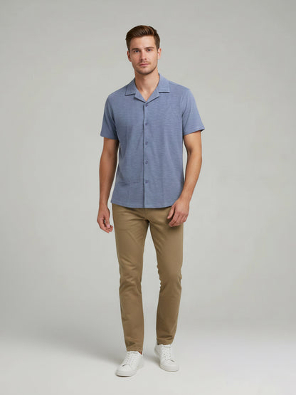 Celio Men Blue Solid Regular Fit Cotton-Poly-Blend Shirts