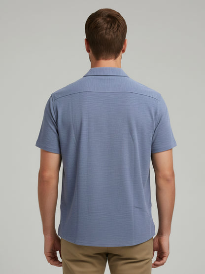 Celio Men Blue Solid Regular Fit Cotton-Poly-Blend Shirts