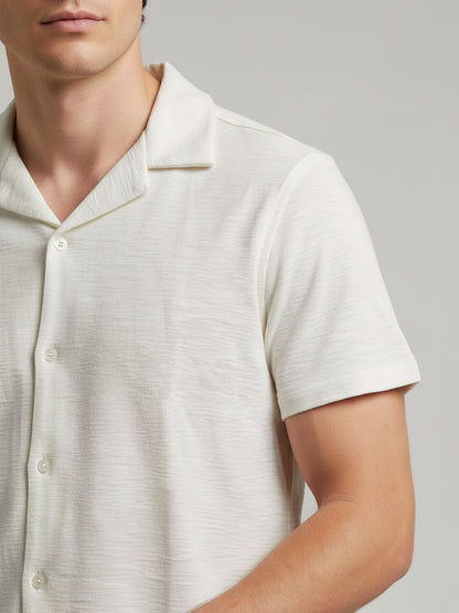 Celio* Men White Solid Regular Fit Cotton-Poly-Blend Shirts