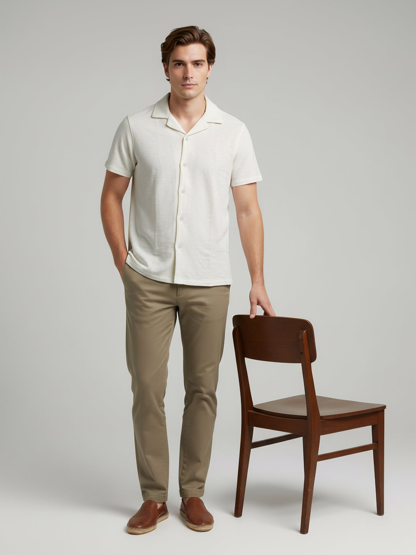 Celio* Men White Solid Regular Fit Cotton-Poly-Blend Shirts