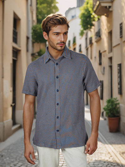 Celio* Men Blue Striped Regular Fit Cotton Shirts