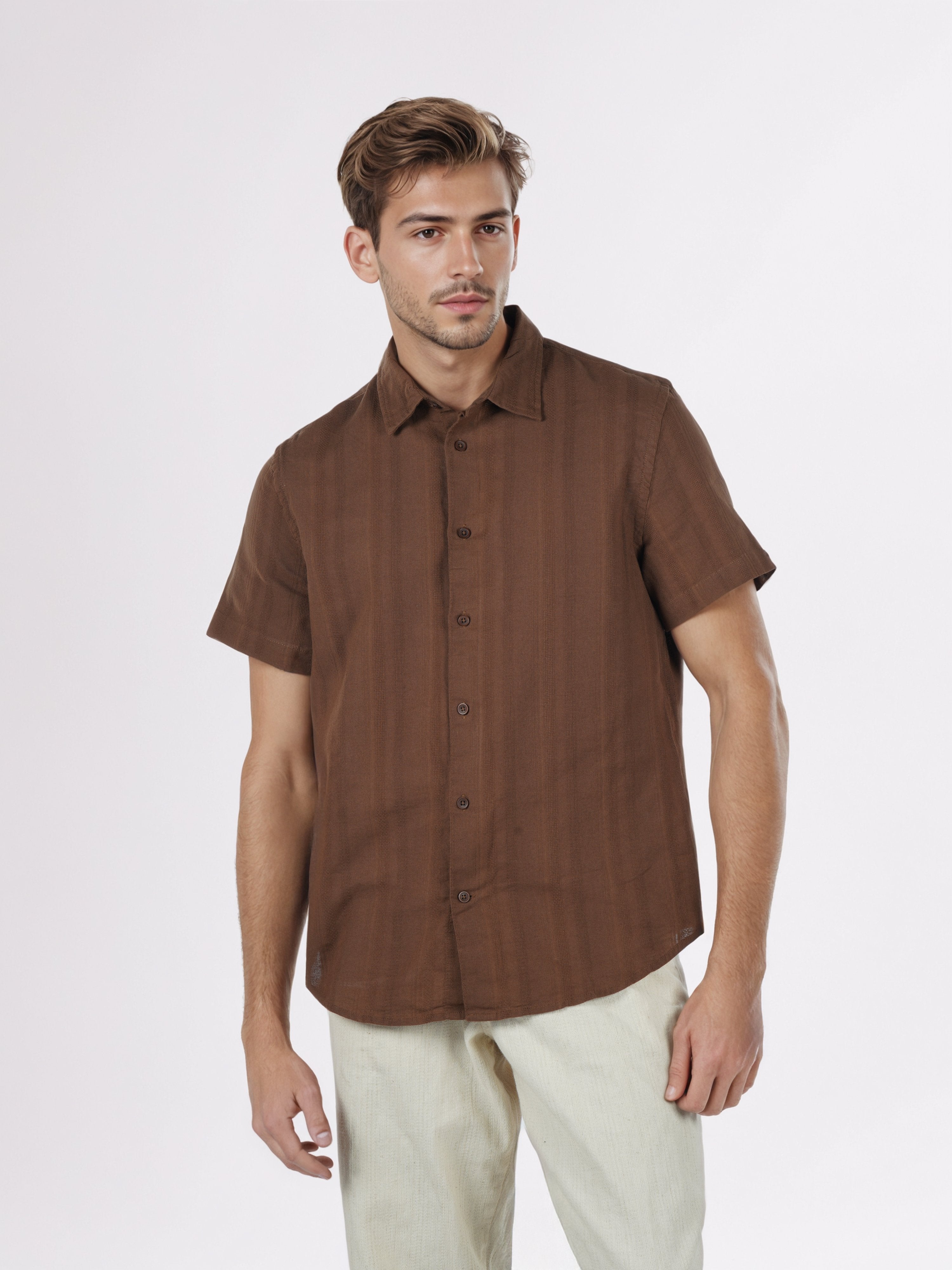Celio* Men Brown Solid Regular Fit Cotton Shirts