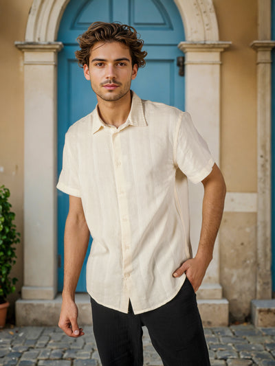 Celio* Men Beige Solid Regular Fit Cotton Shirts