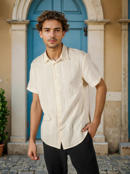 Celio* Men Beige Solid Regular Fit Cotton Shirts