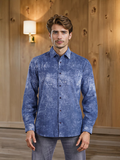 Celio* Men Blue Dyed Regular Fit Linen Shirt