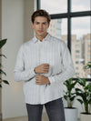 Celio* Men White Striped Regular Fit Linen Shirts