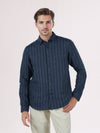 Celio* Men Navy Blue Striped Regular Fit Linen Shirts