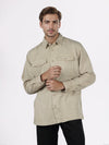 Celio* Men Beige Solid Overshirt Cotton-Tencel-Blend Shirts