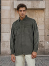 Celio* Men Olive Solid Overshirt Cotton-Tencel-Blend Shirts