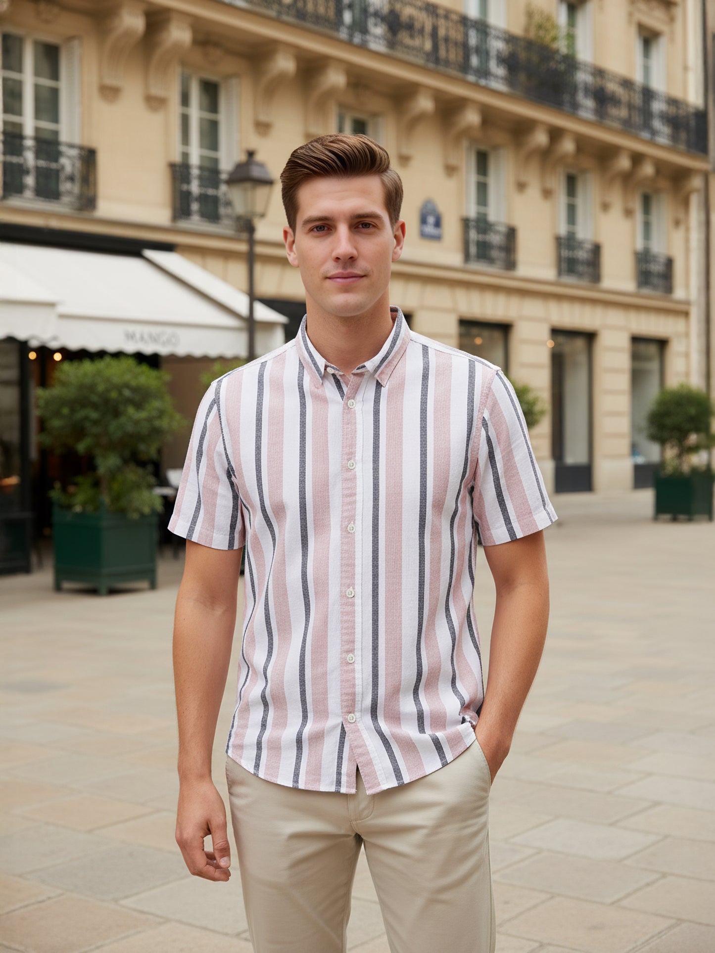 Celio Men Pink Striped Regular Fit Cotton Shirts