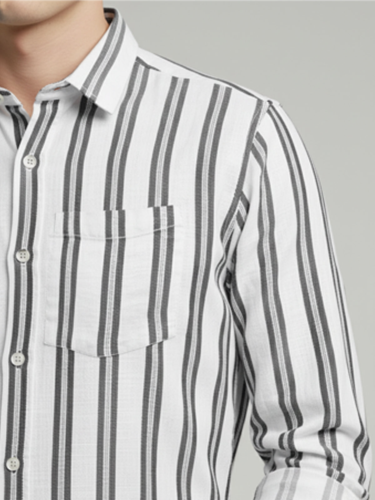 Celio* Men White Striped Regular Fit Cotton Shirts