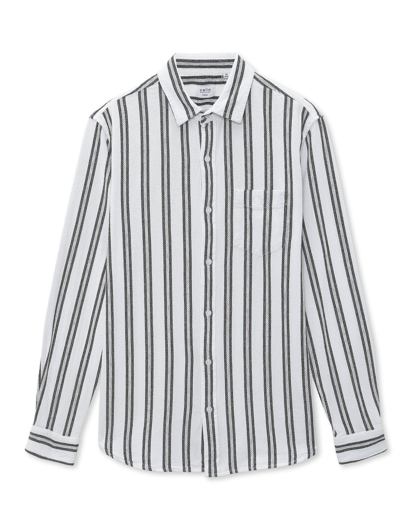 Celio* Regular Fit White Cotton Striped Men Shirts