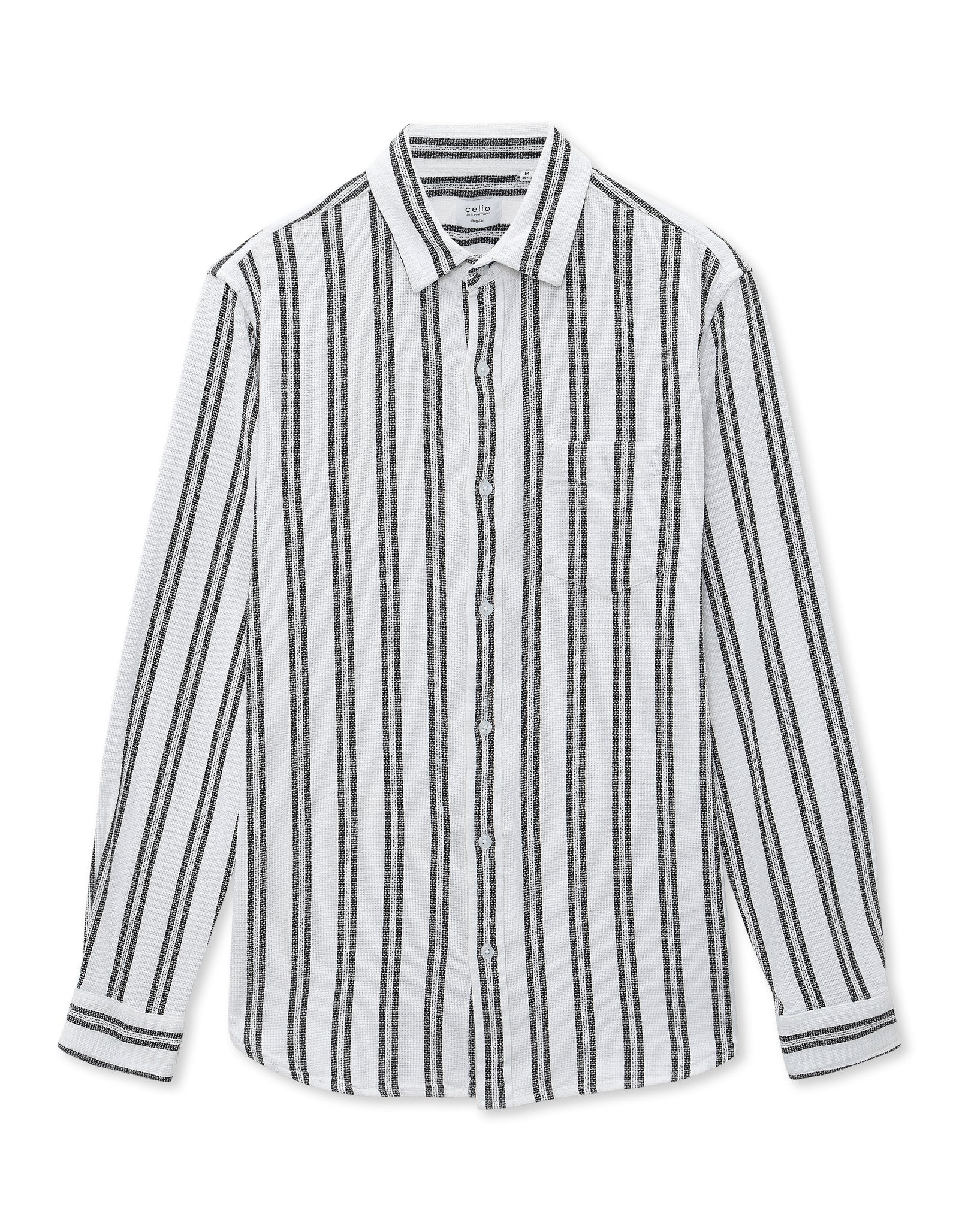 Celio* Regular Fit White Cotton Striped Men Shirts
