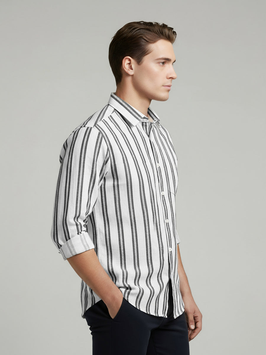 Celio* Regular Fit White Cotton Striped Men Shirts