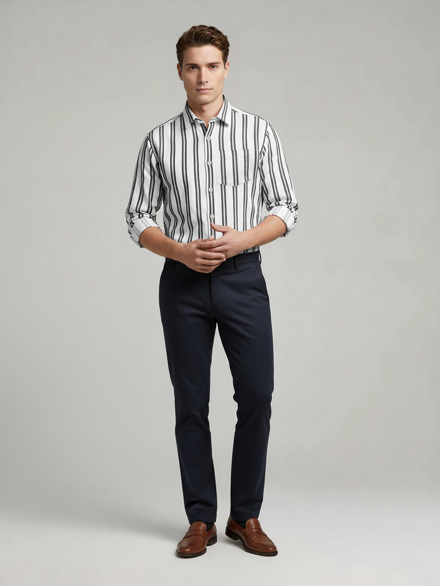 Celio* Regular Fit White Cotton Striped Men Shirts