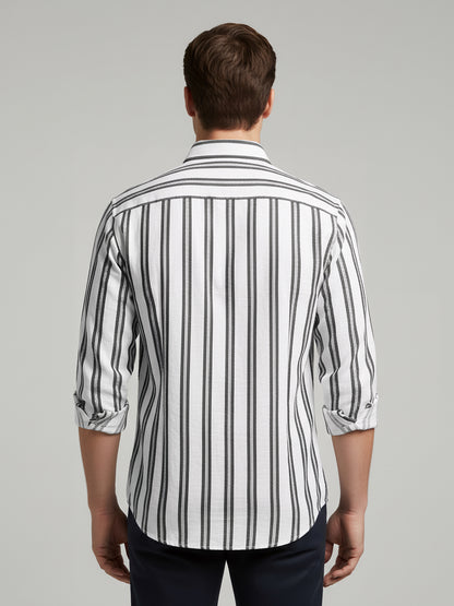 Celio* Men White Striped Regular Fit Cotton Shirts