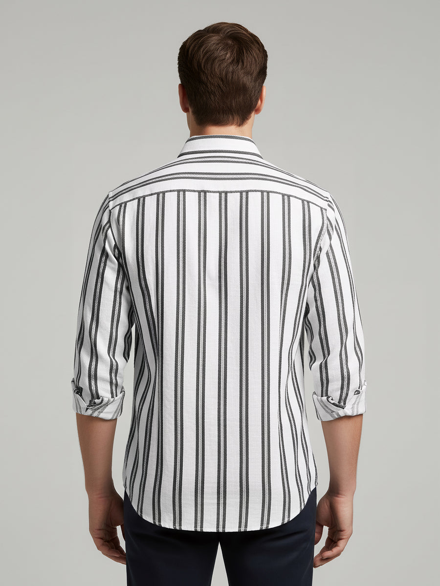 Celio* Regular Fit White Cotton Striped Men Shirts