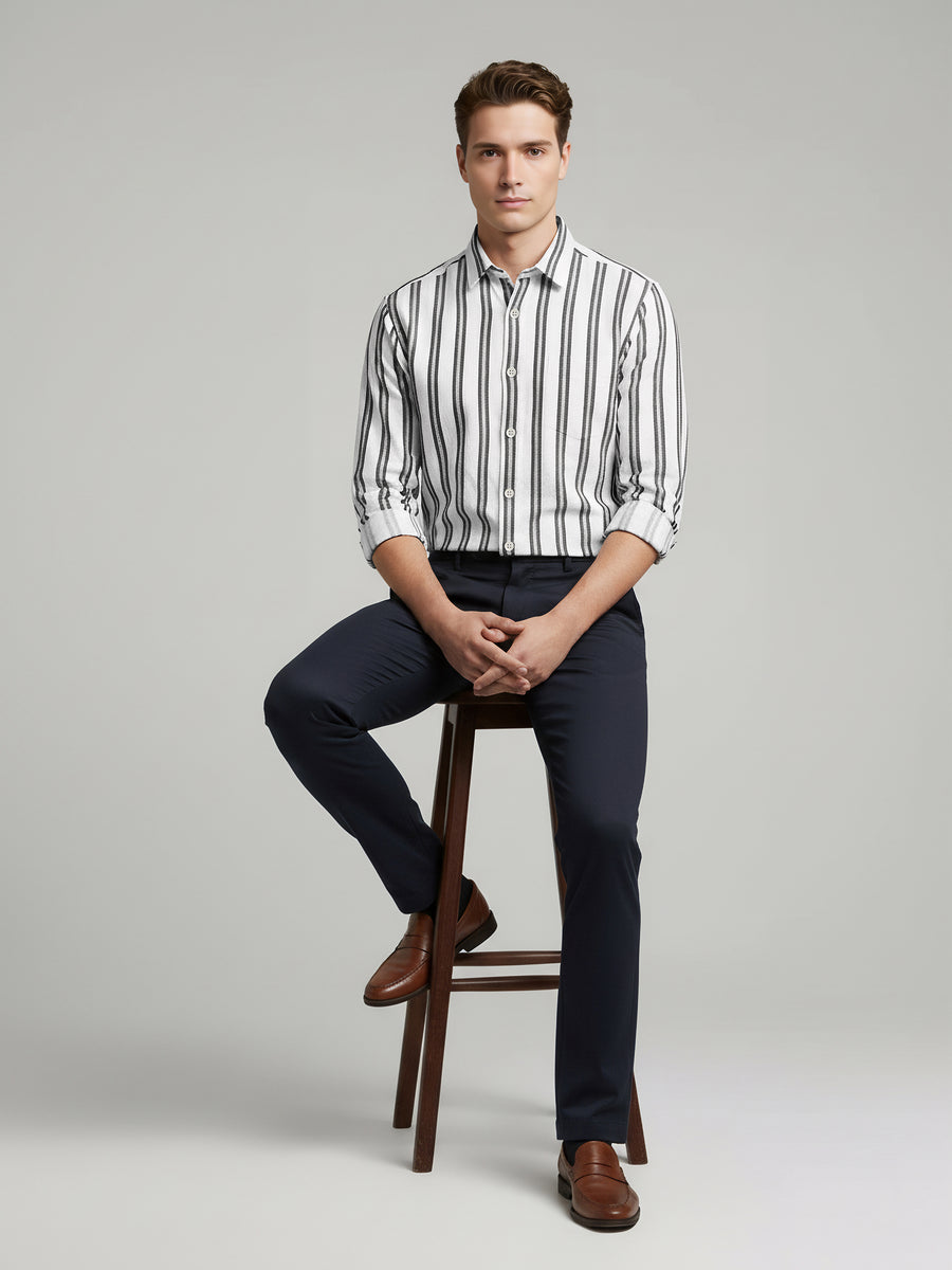 Celio* Regular Fit White Cotton Striped Men Shirts