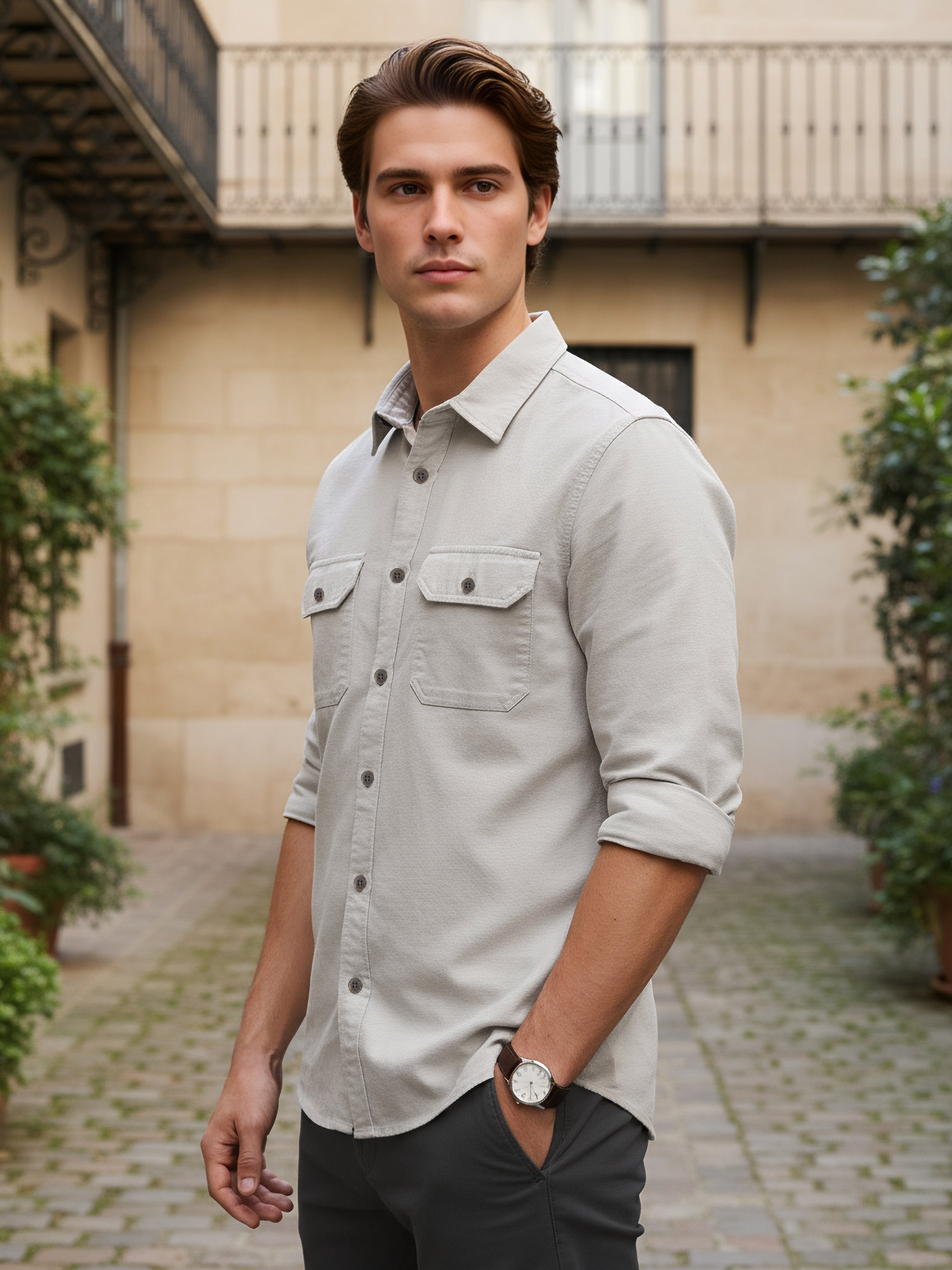 Celio Men Beige Solid Regular Fit Cotton Shirts