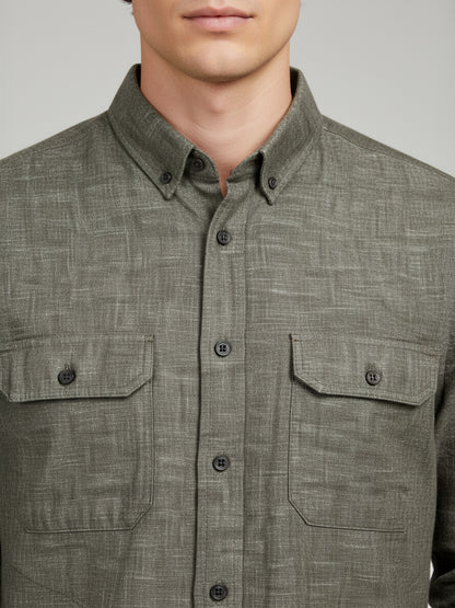 Celio* Men Olive Solid Regular Fit Cotton Shirts