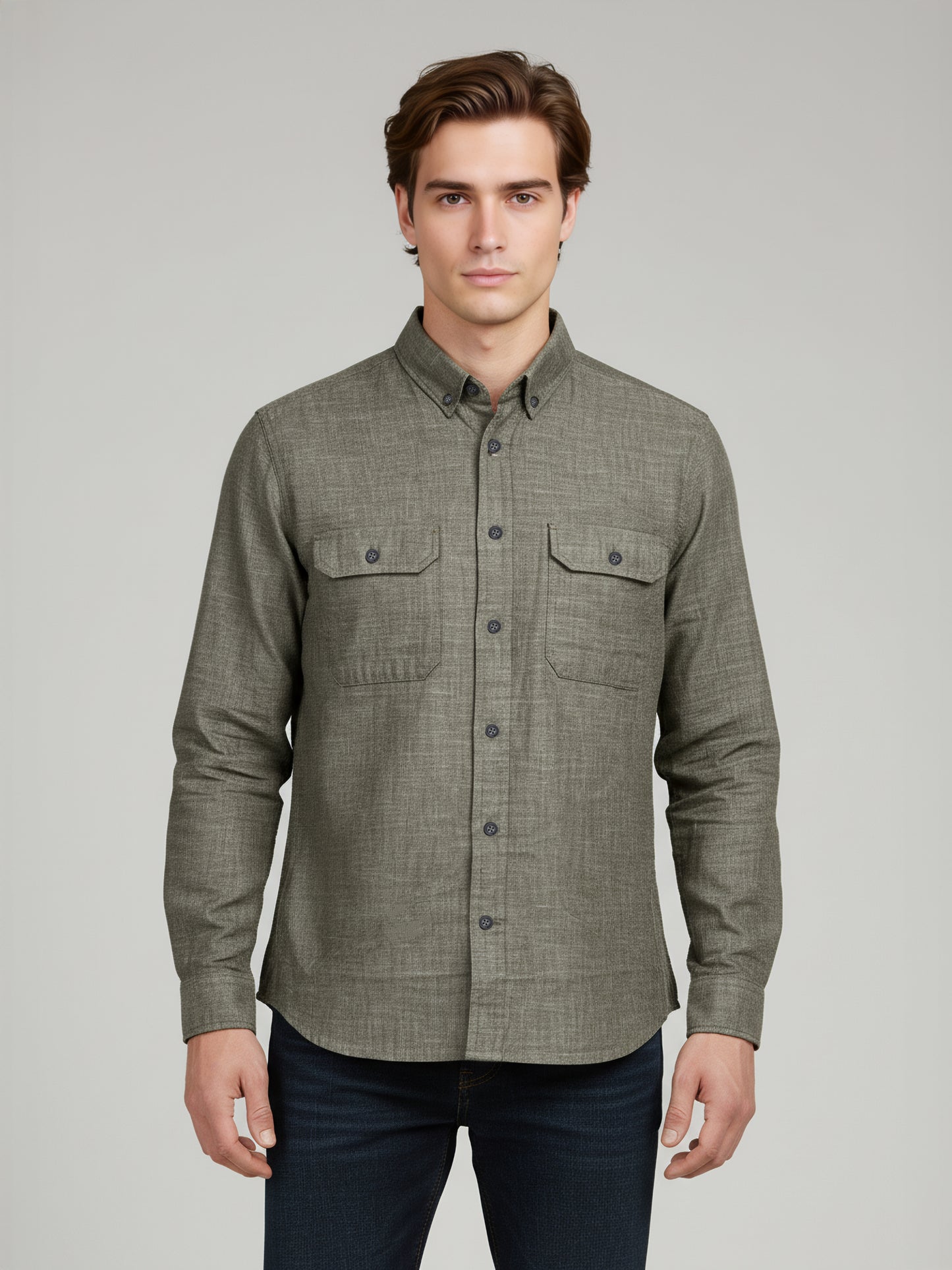 Celio* Men Olive Solid Regular Fit Cotton Shirts