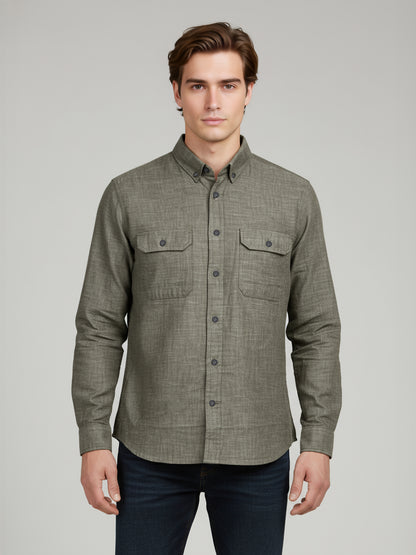 Celio* Men Olive Solid Regular Fit Cotton Shirts